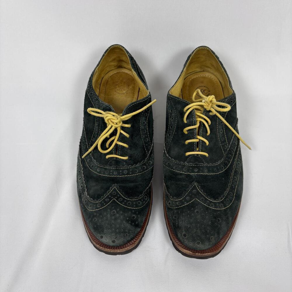 Johnston and Murphy Size: 7.5 Suede Leather Green Oxford Yellow Lace Shoes - Picture 2 of 9